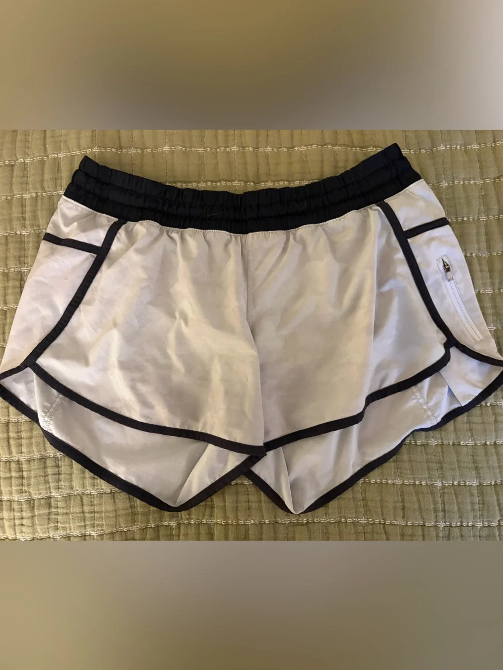 Light grey Women's Athletic Running Shorts with Black Trim